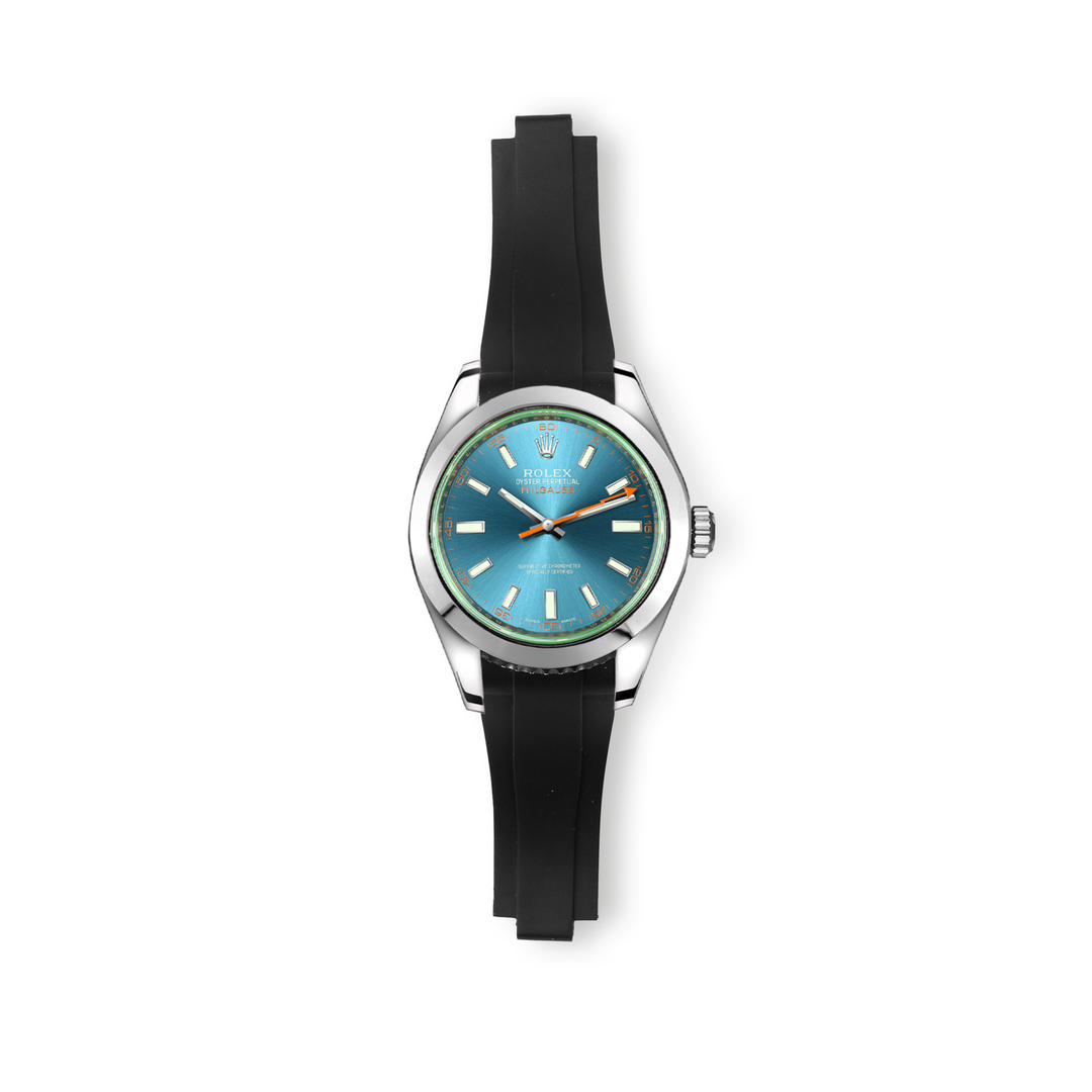 Rubber Strap Rolex Milgauss With Leather Strap Ink Black